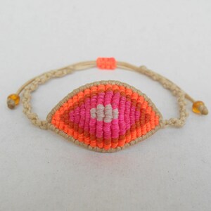 Ombre evil eye, Neon macrame bracelet Beach,Surfer girl Orange,Beige,Girlfriend gift,Adjustable,Devil protection,Good luck,Ethnic boho stack image 2