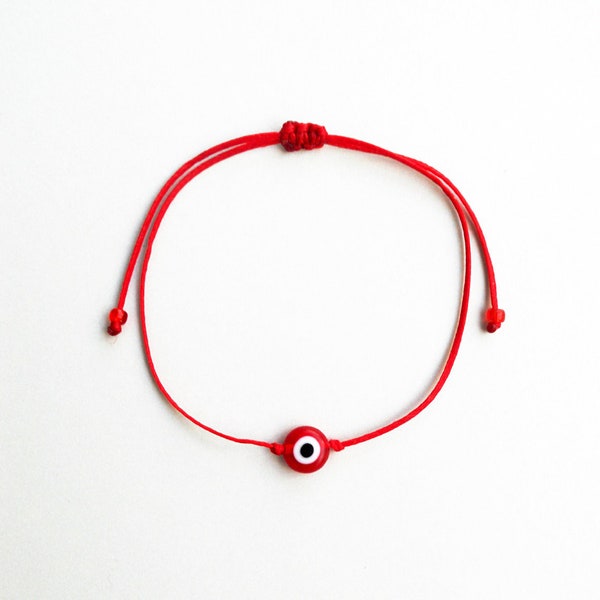 Red evil eye Kabbalah Glass bead, Simple bracelet, Minimal, Unisex, Adjustable, Good luck, Waxed string, Stacking spiritual gifts Mal de ojo