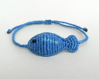 Light Blue Macrame Fish Bracelet: Adjustable Braided Cord Jewelry