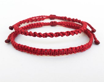 Dark red macrame bracelet, Kabbalah bracelet, Red string of fate, Braided ends, Adjustable, Unisex Wish Surfer Hand knotted Spiritual gifts