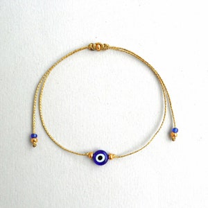 Gold String Evil Eye Bracelet, 24k Plated Beads, Greek Mati Protection Bracelet, Minimalist jewelry