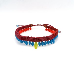 Boho anklet Aztec style Statement jewelry Teardrop glass beads Gift for women Bohemian festival Beadwoven macrame Hippie chic Summer beach
