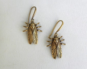 Cicada earrings Antique brass Entomology earrings Gift for woman Big insect earings Unique gift for her Girlfriend gift Statement jewelry