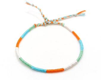 Cotton String Friendship Bracelet, Aqua Orange Beach Jewelry, Surfer Bracelet, Summer Gift