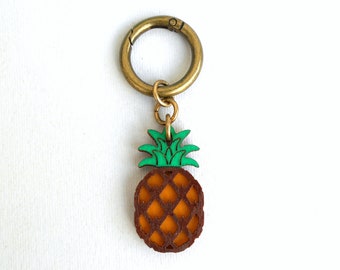 Wooden Pineapple Keychain, Bronze loop keyring, Tropical fruit lover Raw Vegan/Fruitarian gift Eco Friendly Laser cut Wood charm