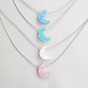Synthetic Opal Crescent Moon Necklace, Celestial Whimsigoth Choker, Witchy Gothic Jewelry
