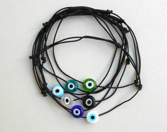 Evil Eye Bracelet, Black Nylon Cord, Protection Amulet, Family gift, Simplicity, Minimal mens jewelry