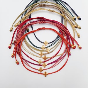 Pulsera pequeña con cruz de oro, joyería de hilo, recuerdos de bautismo griego, cristiano ortodoxo católico, fe religiosa, regalo de testigo, joyería Martyrika