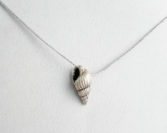 Seashell Necklace, Sea Shell Pendant Silver plated charm Beachy coastal Ocean jewelry Summer Beach wedding Surf gifts Simple string choker