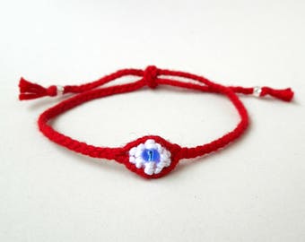 Kabbalah Red bracelet, Cotton yarn Evil eye gifts, Raksha Bandhan Rakhi Martis bracelet, Greek March Talisman Martisor Sun Protection amulet