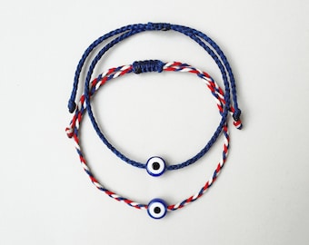 Evil eye braided bracelet, Navy blue, Sailors bracelet, Mens Sailing bracelet, Red white and blue Nautical bracelet, Husband gift for him