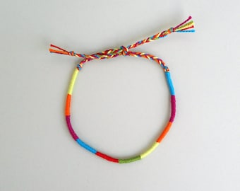 Rainbow Friendship Bracelet: Thin Cotton Rope, Beach Jewelry