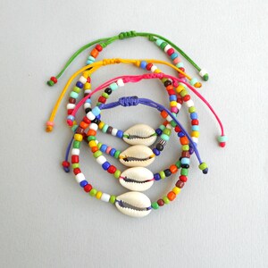 Handmade Cowrie Shell Beaded Bracelet, Colorful Summer Beach Jewelry