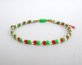 Italian flag bracelet, Macrame bracelet, Striped bracelet, Red white green, Unisex gift, Man wristband, Waxed bracelet, Birthday gift