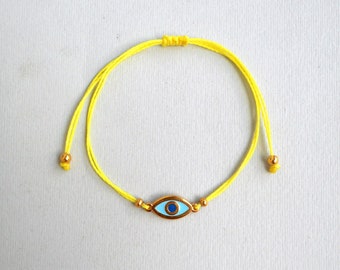 Evil eye bracelet Gold enamel charm, Martis bracelet, Waxed cord March bracelets, Red and White, Twisted string, Greek Tradition Unisex gift