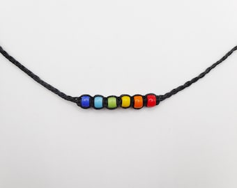 Rainbow Beaded Necklace, Pride Ally Jewelry, Braided Choker