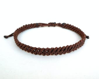 Brown macrame wristband, Chevron braid bracelet, Minimalist mens surf bracelet, Husband Boyfriend gift, Coworker gift, Hippie Earthy tones