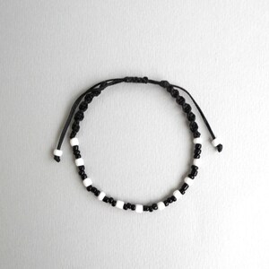 Black Waxed String Macrame Bracelet: Minimalist Beaded Mens Jewelry
