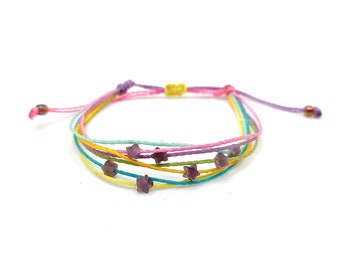 Tiny stars bracelet Multi strand bracelet Pastel rainbow String bracelet Purple cats eye beads Little girl jewelry Teenager gift Kawaii Cute