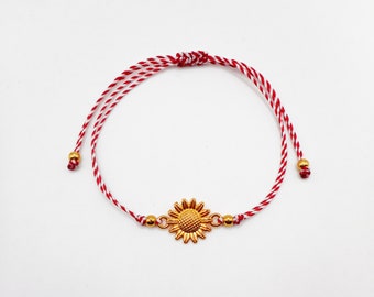 Bracelet tournesol doré, fleur de Martis, bracelet de souhaits, symbole végétalien de mars, cadeau pour elle, cadeau minimaliste hippie chic, bijoux petite amie, femme