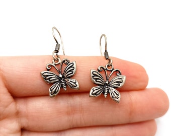 Butterfly dangle earrings, Spring Summer jewelry, bridesmaids gift German Nickel silver, Romancecore, Y2k, Boho wedding, Insect earrings