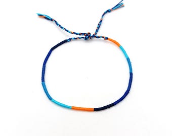 Blue Orange Striped Friendship Bracelet: Surfer gift, Cotton Rope Nautical Jewelry, Gift for him