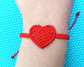 Pulsera de corazón de macramé, hilo rojo, joyería a juego para parejas, regalo de amistad ajustable