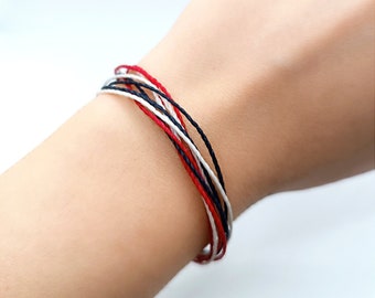 Red White Blue String Bracelet: Waterproof Cord, Adjustable Surf Jewelry