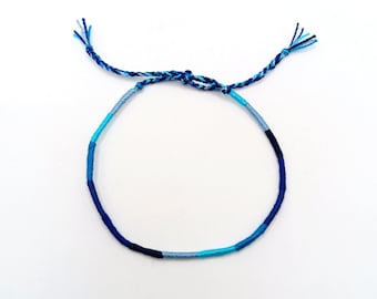 Blue Cotton Rope Friendship Bracelet: Thin Layering Wrap, Mens surf gift