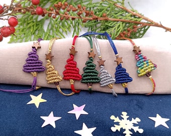 Christmas tree macrame bracelet Hematite star charm Xmas present Family/Womens gift ideas Grandchildren gift Holiday season Festive jewelry