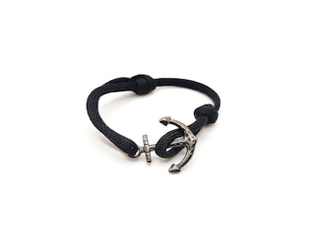 Pulsera de paracord con ancla color gris plomo / Brazalete náutico de cuerda para hombre, regalo para navegantes
