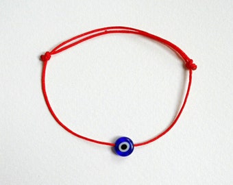 Evil eye anklet, Red string of Fate, Kabbalah jewelry, Chinese nylon cord Adjustable Unisex Spiritual gift Protection amulet Flat glass bead