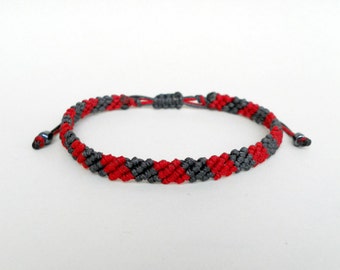 Dark red and grey, Macrame bracelet, Striped, Surfer gifts, Men wristband, Unisex,Knotted jewelry, Durable, Water resistant, Everyday wear