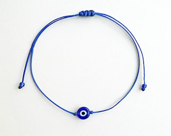 Blue Evil eye bracelet String bracelet, Made in Greece Devil's eye protection Kids bracelet Adjustable Mati bracelet Minimalist Lucky amulet