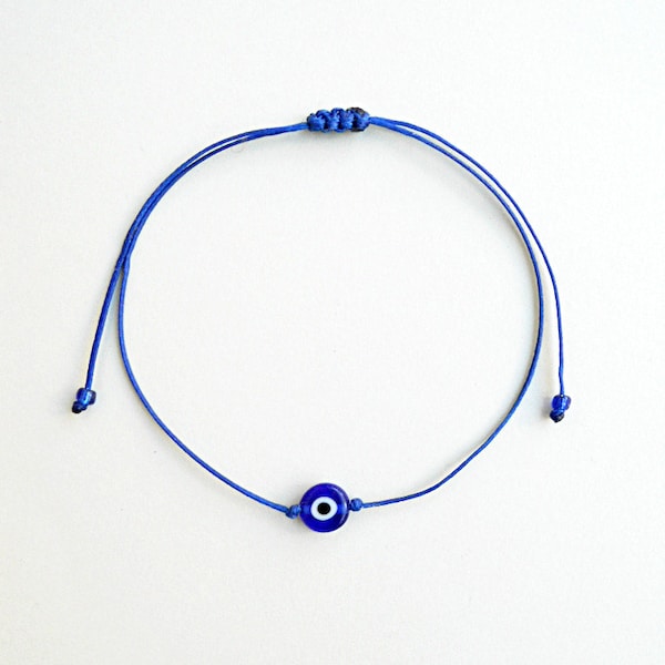 Blue Evil eye bracelet String bracelet, Made in Greece Devil's eye protection Kids bracelet Adjustable Mati bracelet Minimalist Lucky amulet