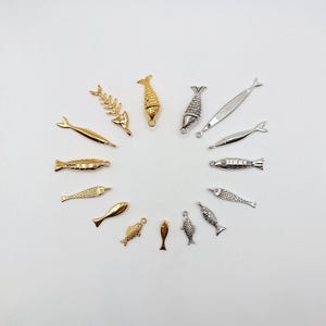 1pc Sardine Fish Charm: Lucky Fertility Symbol, 24k Gold plated pendant, Add on journal planner charm