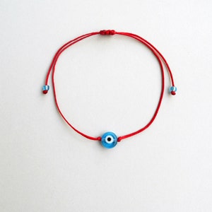 Light blue evil eye Minimalist bracelet, Kabbalah red string, Simplicity Unisex Adjustable Good luck Mommy and me Stacking spiritual jewelry image 7