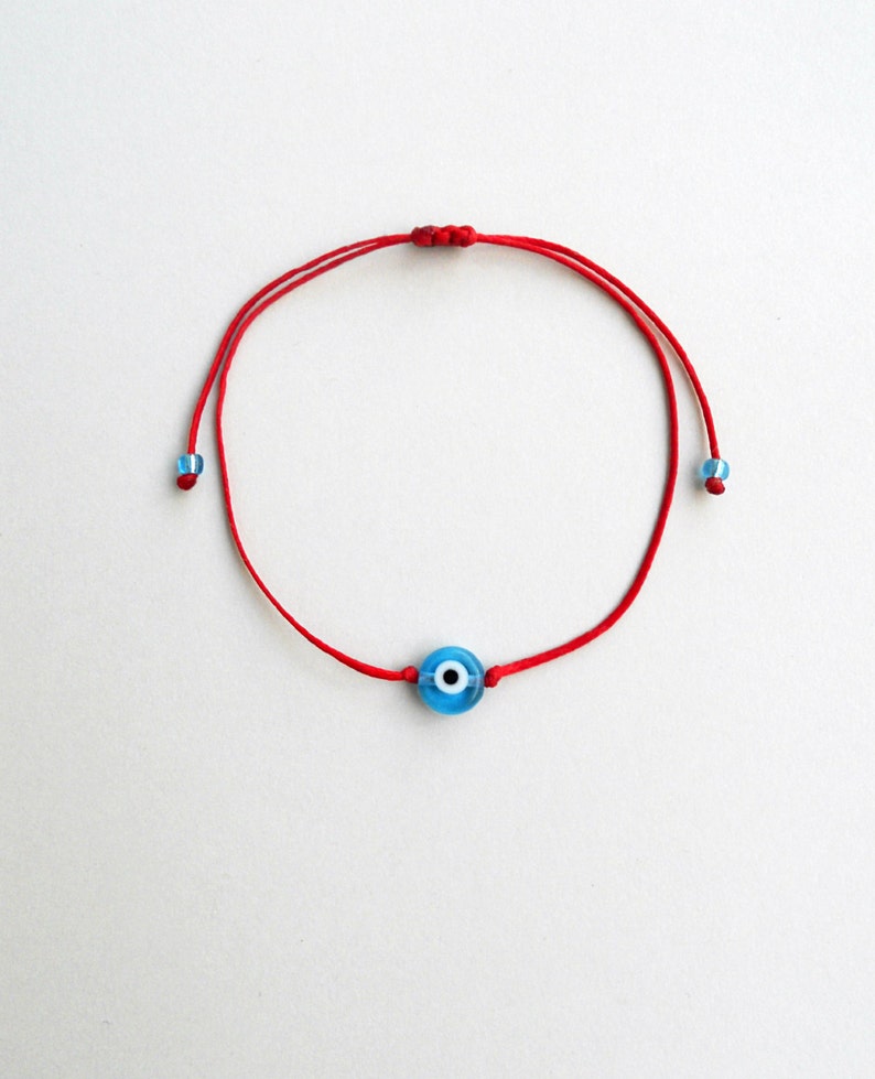 Light blue evil eye Minimalist bracelet, Kabbalah red string, Simplicity Unisex Adjustable Good luck Mommy and me Stacking spiritual jewelry image 7