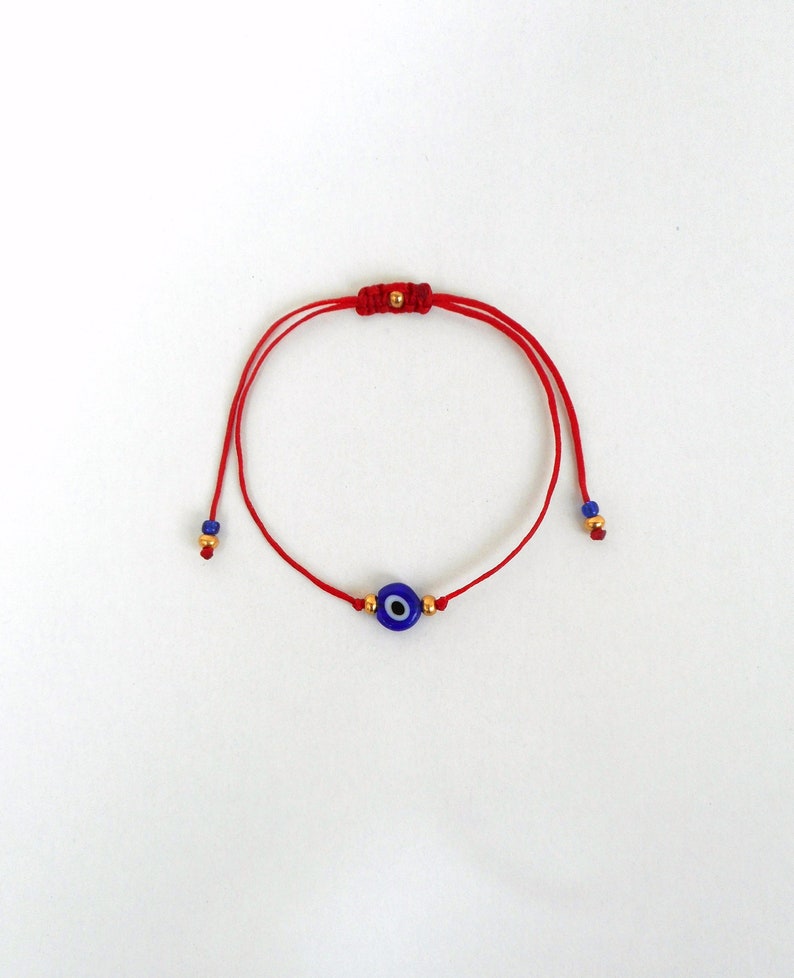 Gold string Evil Eye Bracelet 24k Gold plated beads Minimalist Blue Eye Lucky Bracelet Protection Greek jewelry Good luck gift Wish bracelet Red