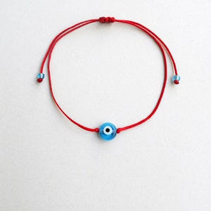 Light blue evil eye Minimalist bracelet, Kabbalah red string, Simplicity Unisex Adjustable Good luck Mommy and me Stacking spiritual jewelry image 9