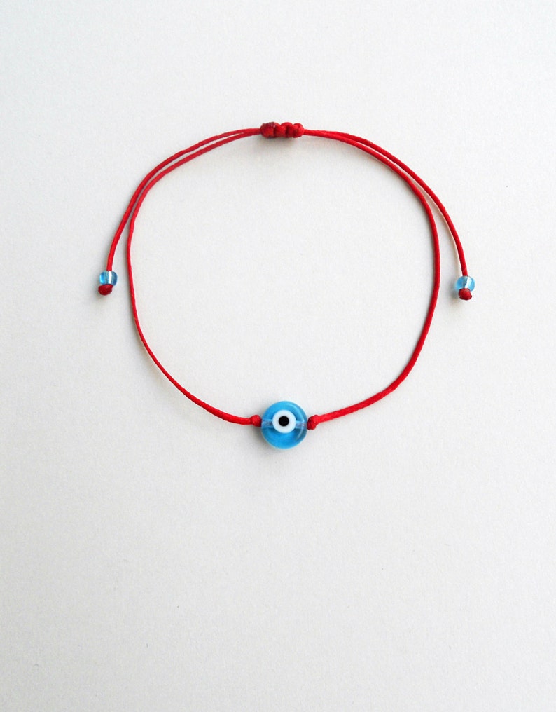 Light blue evil eye Minimalist bracelet, Kabbalah red string, Simplicity Unisex Adjustable Good luck Mommy and me Stacking spiritual jewelry image 9