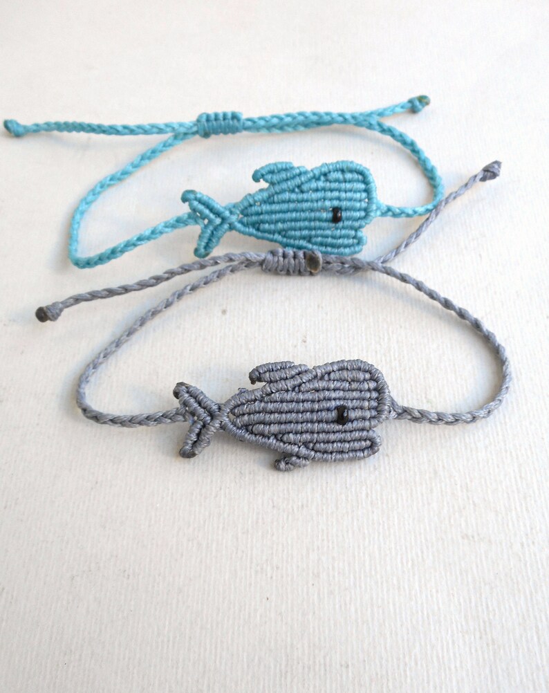 Macrame whale bracelet, Mommy and kid Ciel blue Unisex, Adjustable, Sea lover gifts Surfer Braided waxed cord woven jewelry Gift for him her image 1