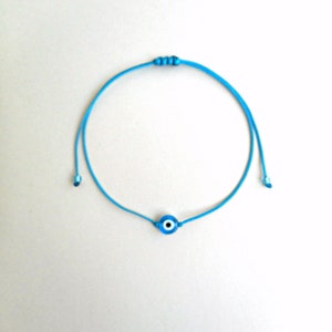 Light blue evil eye Minimalist bracelet, Kabbalah red string, Simplicity Unisex Adjustable Good luck Mommy and me Stacking spiritual jewelry Teal