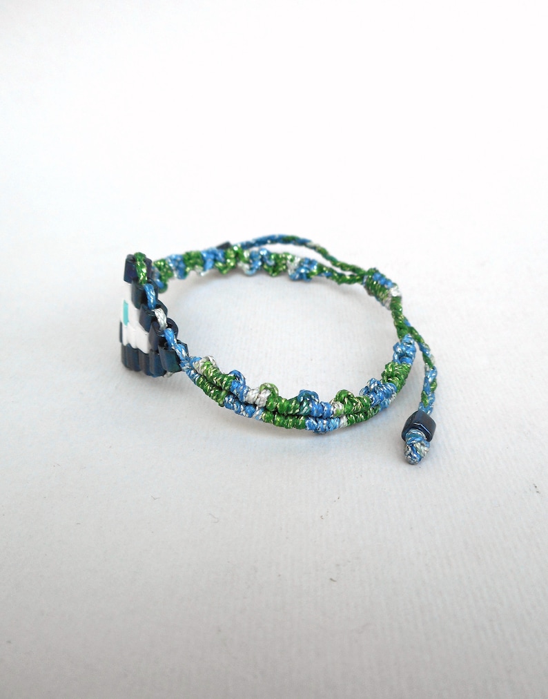 Mosaic evil eye macrame bracelet Metallic blue Christmas gift Beaded Greek jewelry Talisman protection Contemporary jewelry Stocking stuffer