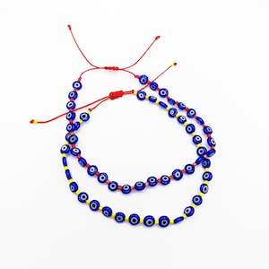Evil eye beaded dainty anklet, Protection amulet, Beach Summer anklet, Adjustable Waxed cord, 6mm Blue evil eye bead, Surfer jewelry Miyuki