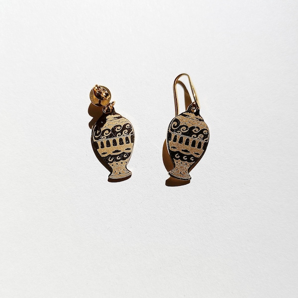 Ancient greek Amphora vase Earrings: 18k gold plated Stainless Steel jewelry, Mythology inspired
