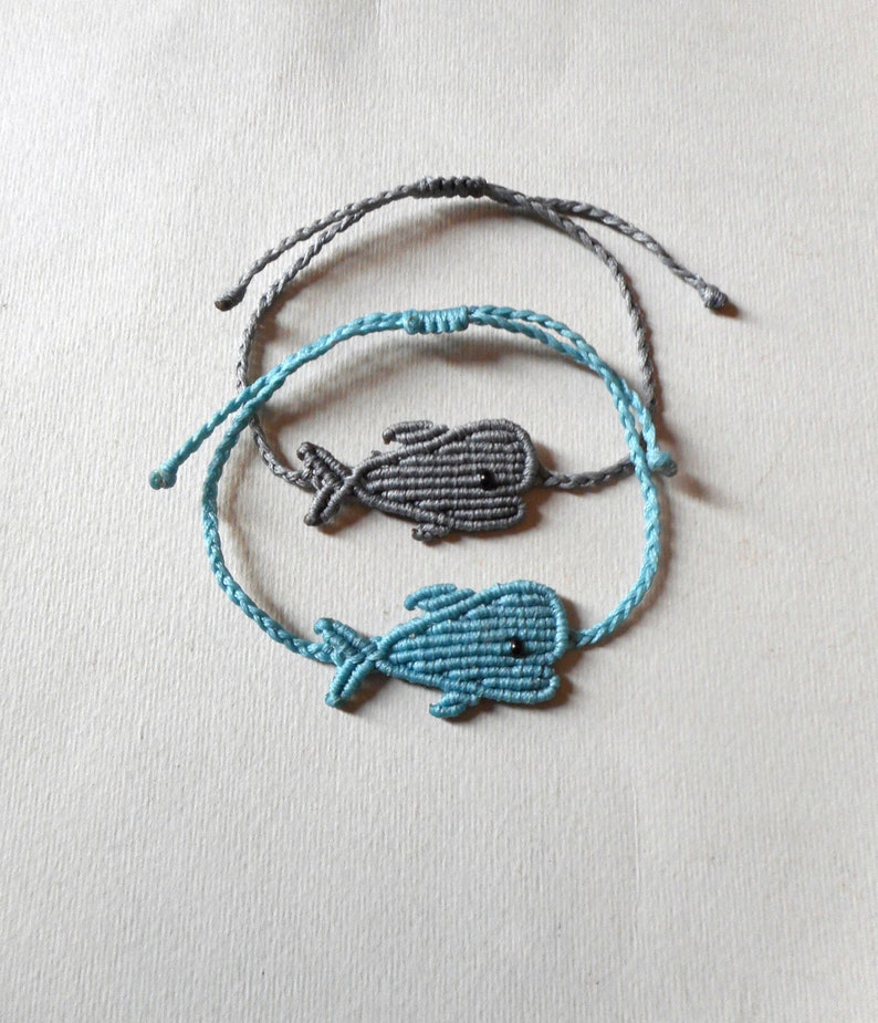 Macrame whale bracelet, Mommy and kid Ciel blue Unisex, Adjustable, Sea lover gifts Surfer Braided waxed cord woven jewelry Gift for him her image 2