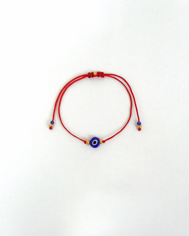 Gold string Evil Eye Bracelet 24k Gold plated beads Minimalist Blue Eye Lucky Bracelet Protection Greek jewelry Good luck gift Wish bracelet image 8