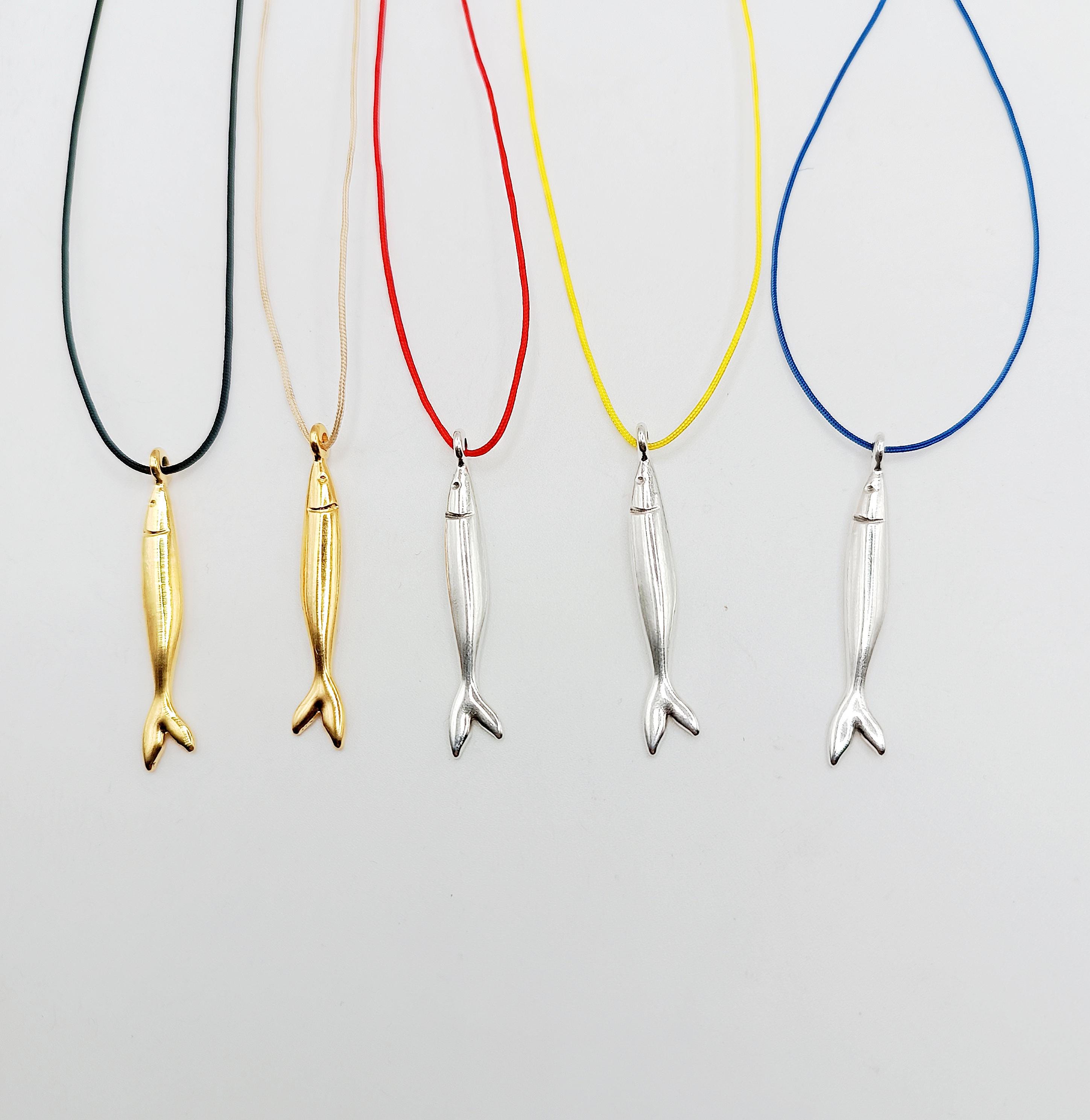 Gold Sardine Fish Necklace: Mediterranean Lucky Charm Pendant