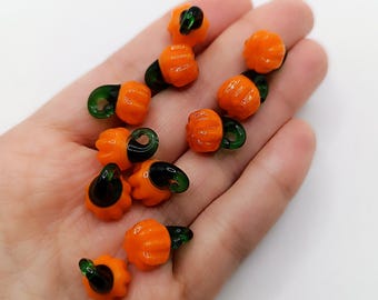 Conjunto de 3 contas de vidro Murano em formato de abóbora: pingentes soprado, joias com tema de colheita (10 x 15 mm)